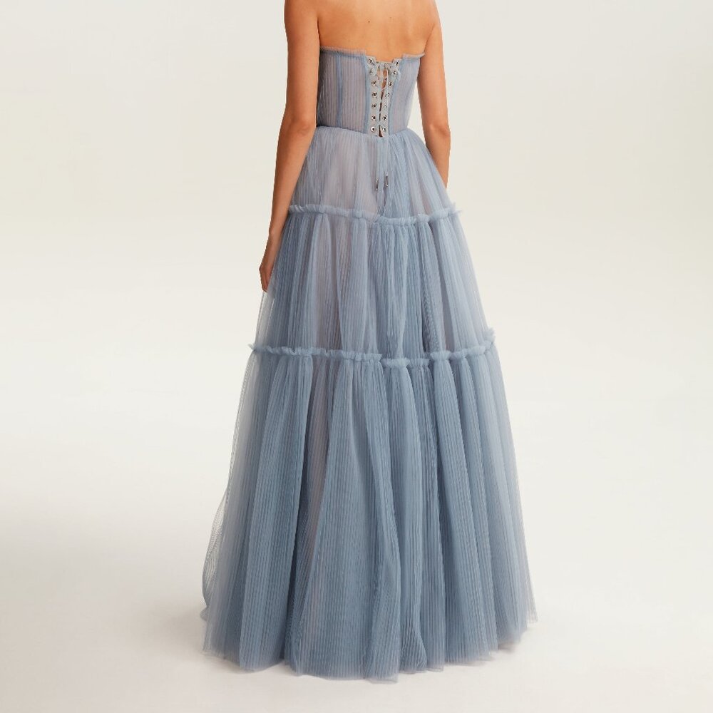 Elegant Blue Strapless Maxi Dress - Picture 4 of 10